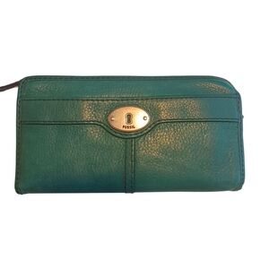 Fossil Leather Billfold Wallet Kelly Green
